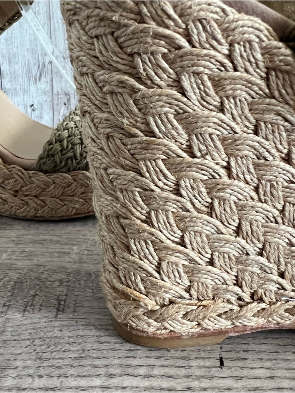 Stuart Weitzman "Alex" Crochet Espadrille Wedge Sandals Green Woven Size 9.5 - Picture 6 of 9